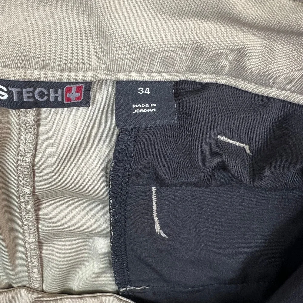 Swiss Tech Performance Shorts Mens 34 Tan Stone Wash Quick Dry Zipper Pocket